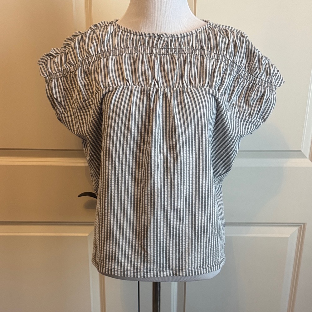 Ann Taylor Factory Gray Striped Blouse XS